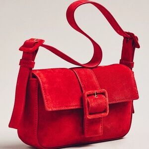 NWT Anthropologie The Fiona Suede Buckle Bag in Red